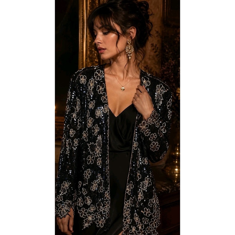 Hina Trading Company Silk Ladies Floral Printed Beaded Kimono Jacket Gorgeous